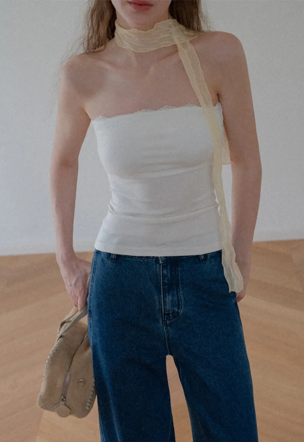Sheer Scarf Tie Strap Tube Top