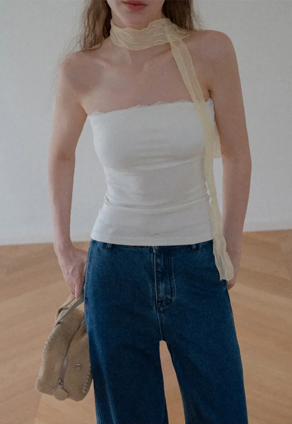 Sheer Scarf Tie Strap Tube Top