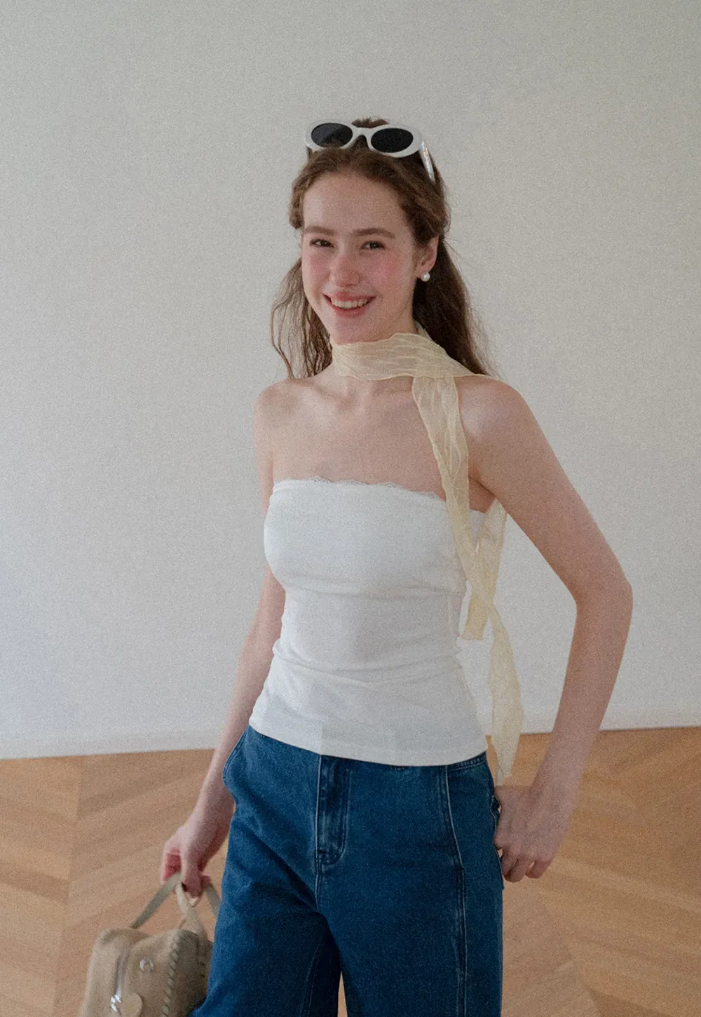 Sheer Scarf Tie Strap Tube Top
