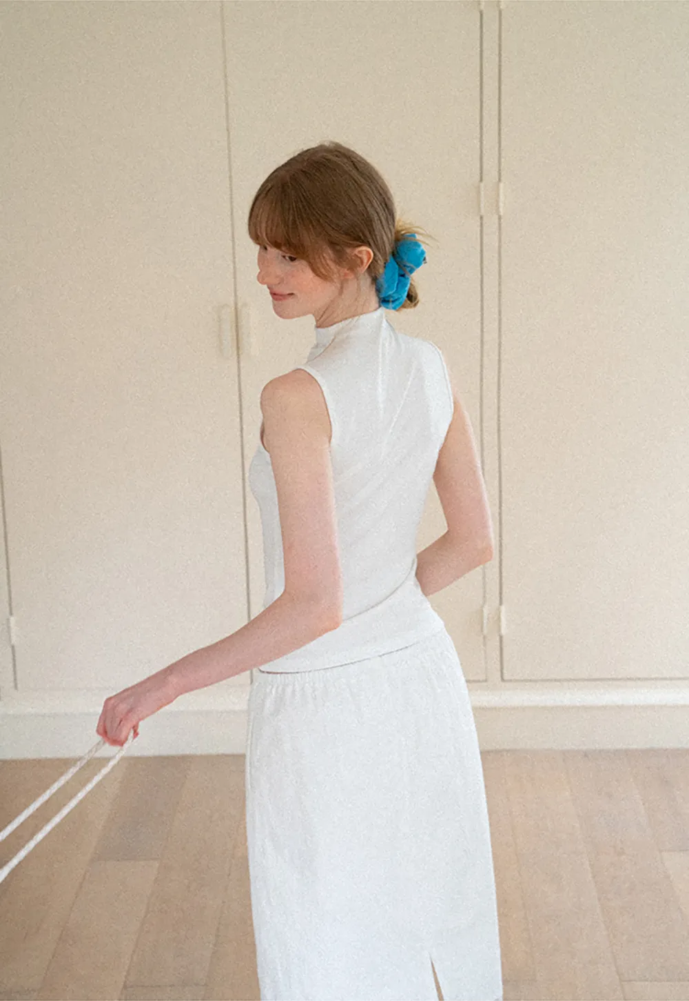 High Neck Sleeveless Ribbed Knit Tank Top