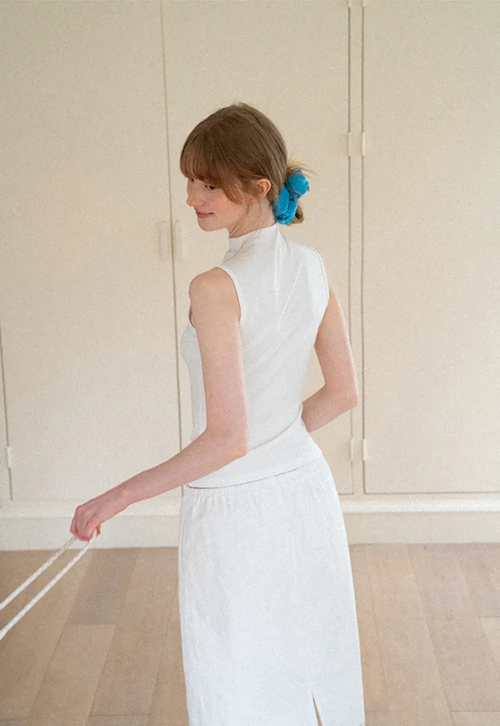 High Neck Sleeveless Ribbed Knit Tank Top