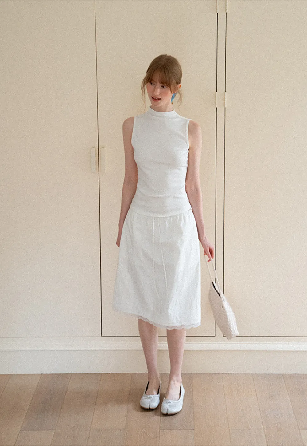 High Neck Sleeveless Ribbed Knit Tank Top