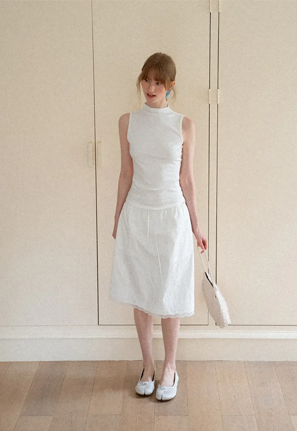 High Neck Sleeveless Ribbed Knit Tank Top