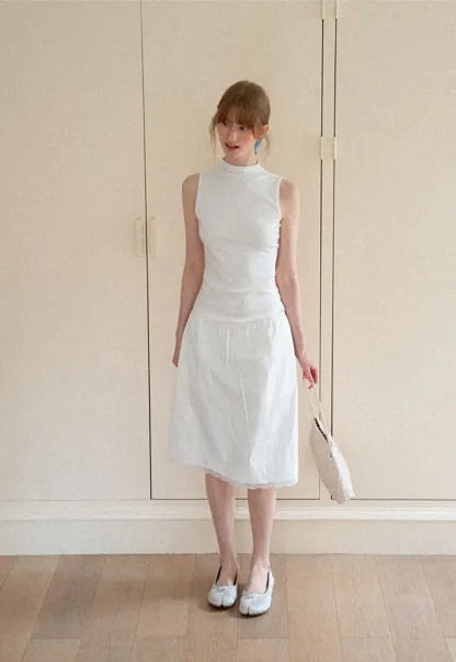 High Neck Sleeveless Ribbed Knit Tank Top