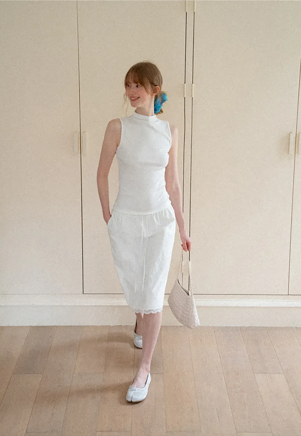 High Neck Sleeveless Ribbed Knit Tank Top