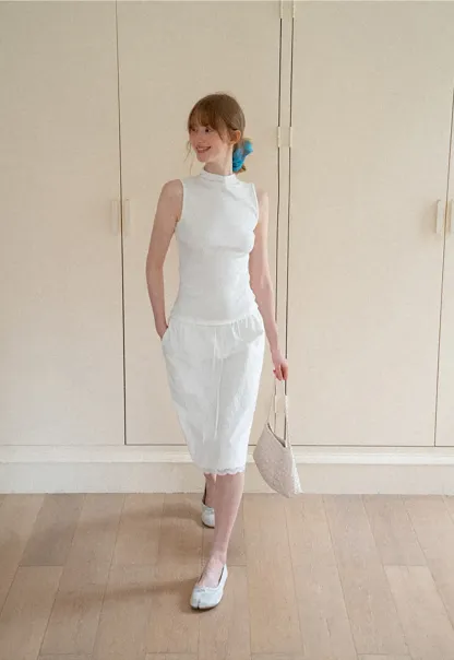 High Neck Sleeveless Ribbed Knit Tank Top
