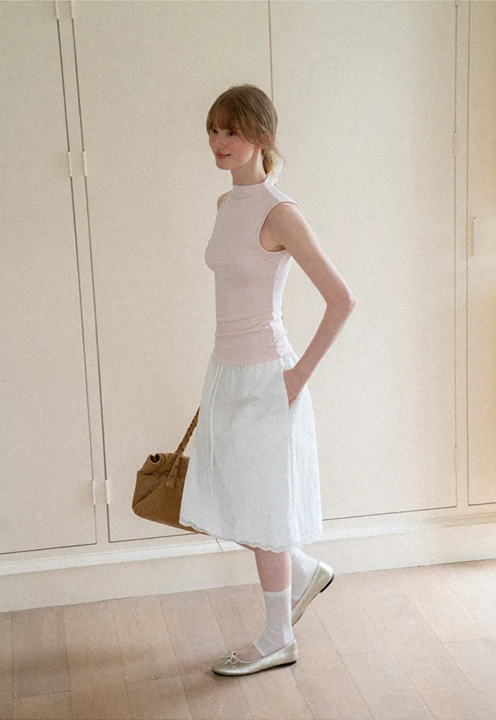 High Neck Sleeveless Ribbed Knit Tank Top