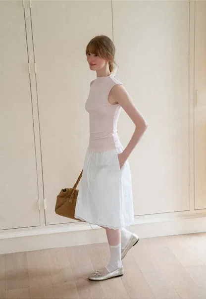 High Neck Sleeveless Ribbed Knit Tank Top