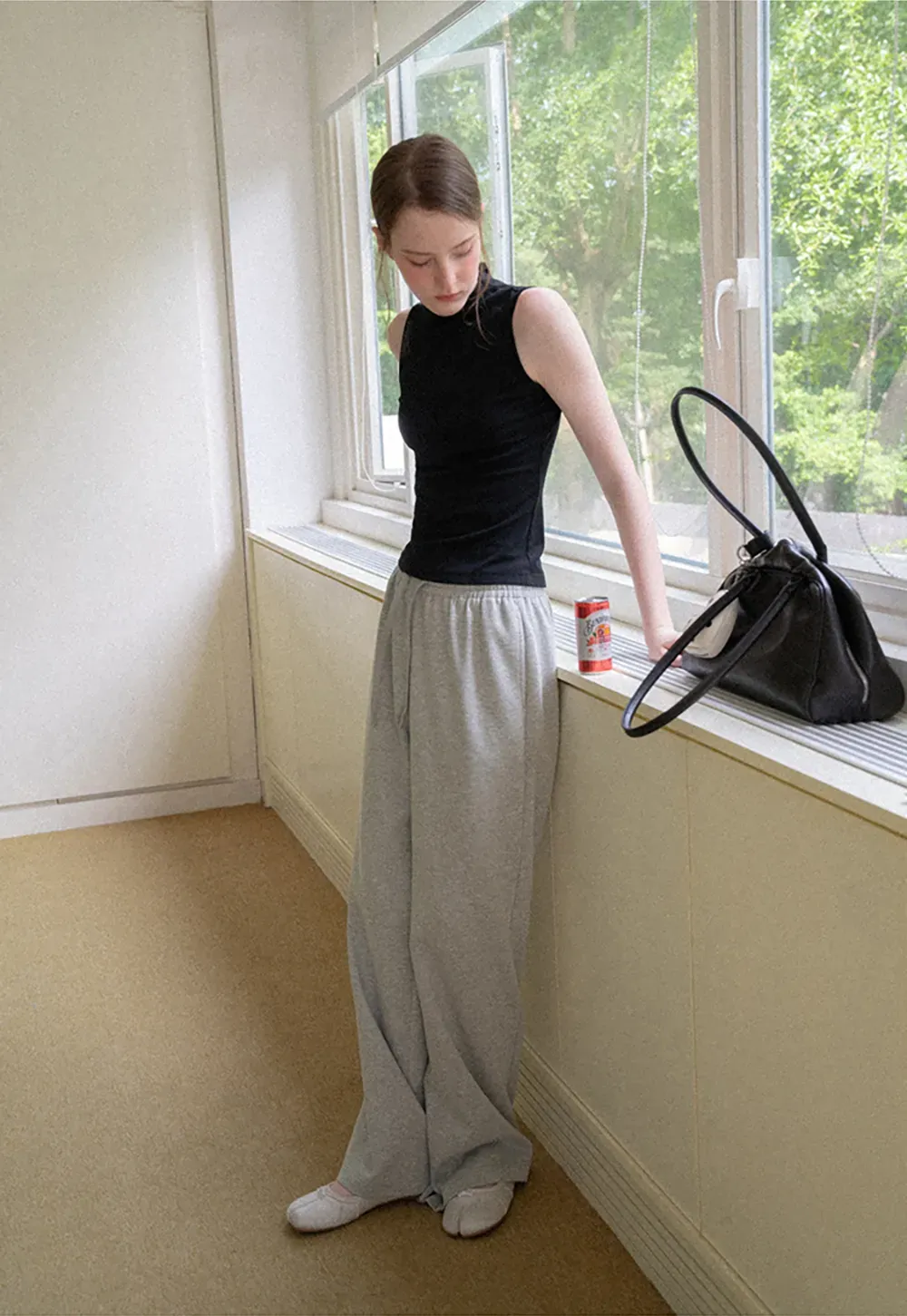 High Neck Sleeveless Ribbed Knit Tank Top