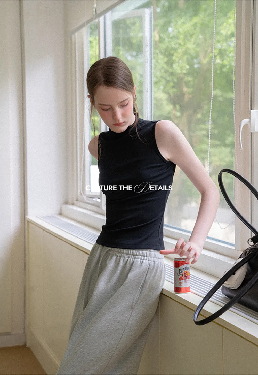 High Neck Sleeveless Ribbed Knit Tank Top