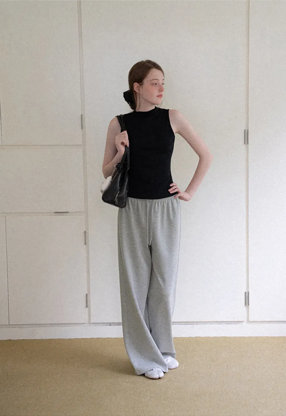 High Neck Sleeveless Ribbed Knit Tank Top