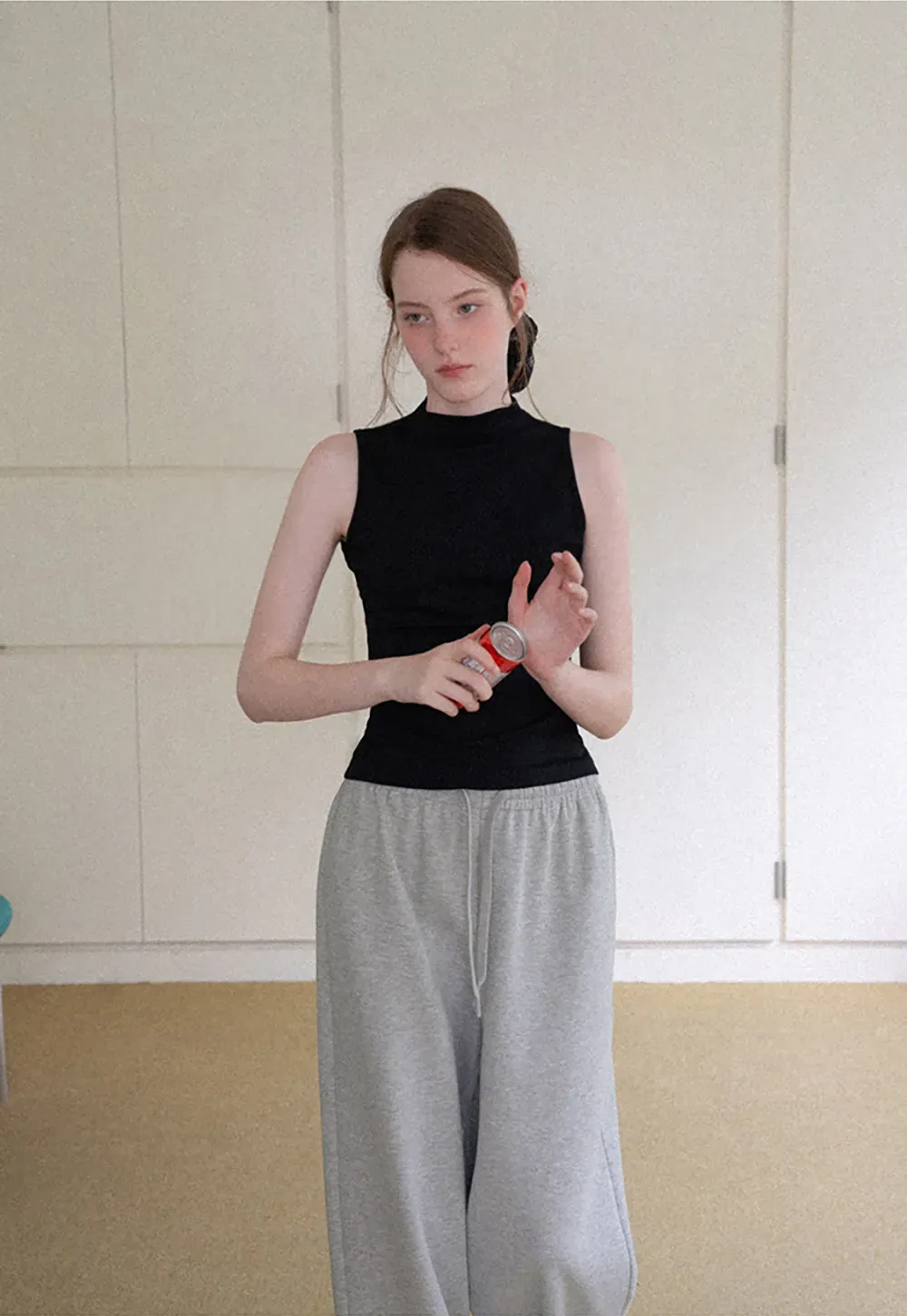 High Neck Sleeveless Ribbed Knit Tank Top