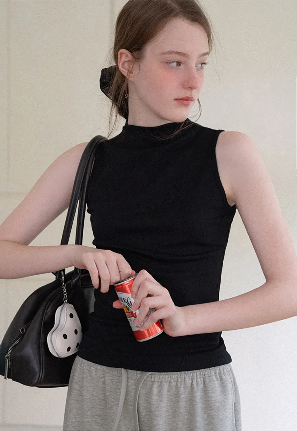 High Neck Sleeveless Ribbed Knit Tank Top