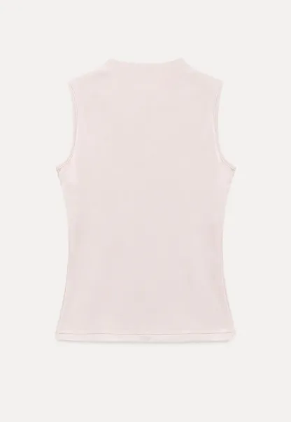 High Neck Sleeveless Ribbed Knit Tank Top