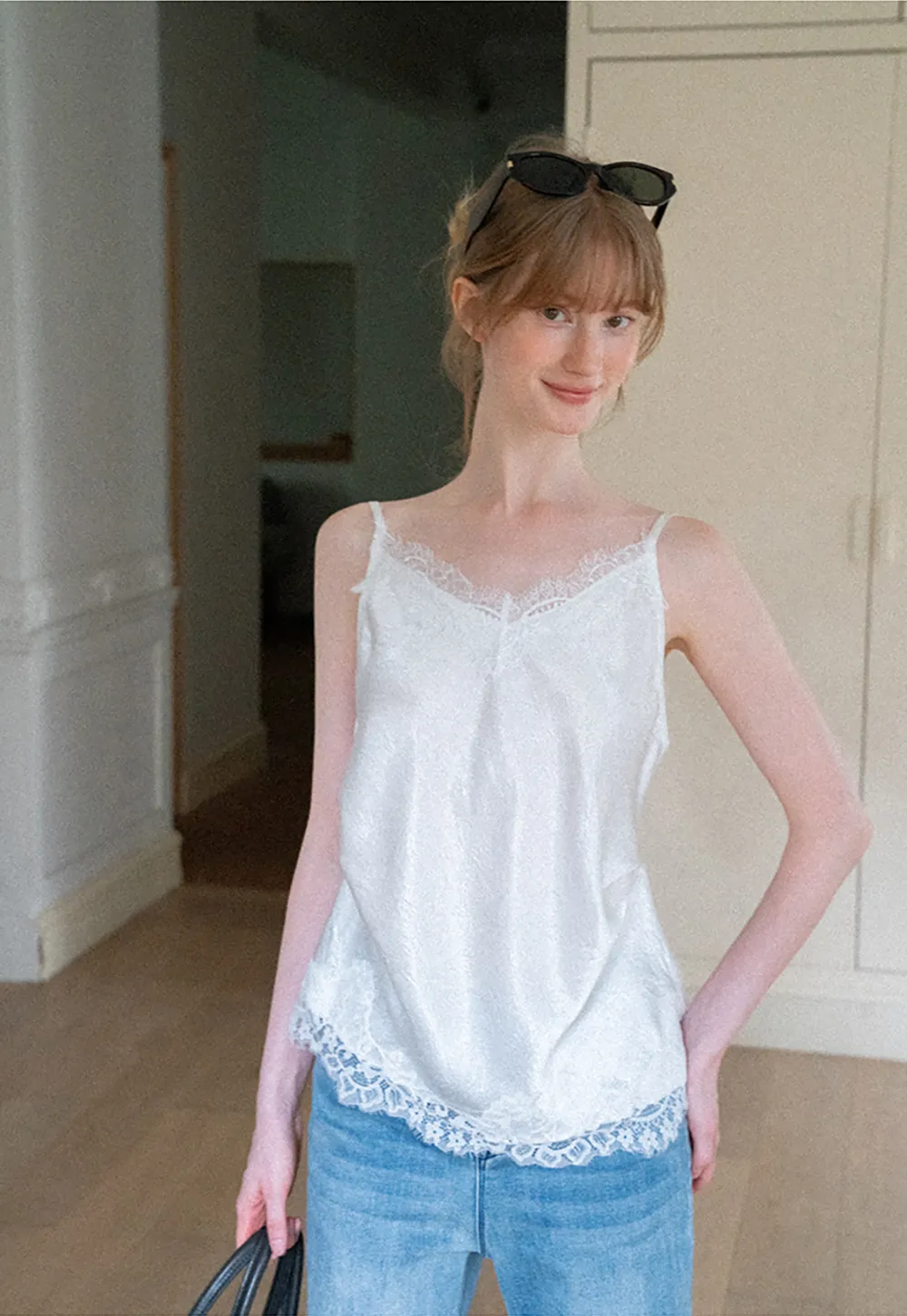 Lace Trim V Neck Camisole Tank Top