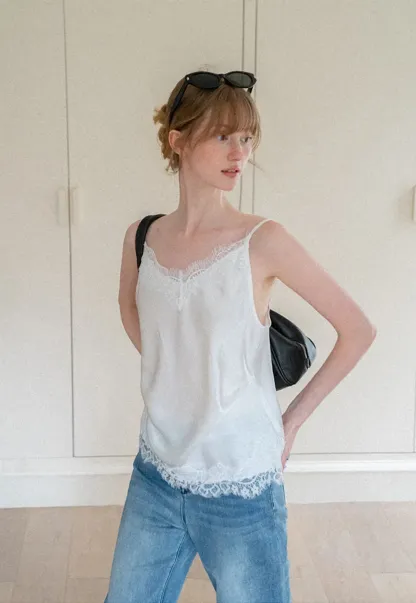 Lace Trim V Neck Camisole Tank Top