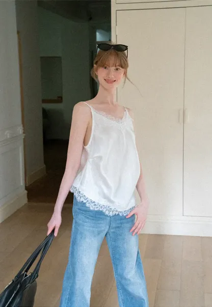 Lace Trim V Neck Camisole Tank Top