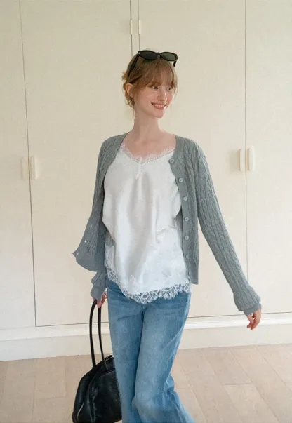 Lace Trim V Neck Camisole Tank Top