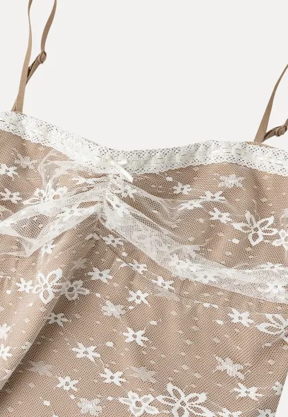 Floral Lace Trim Sheer Camisole Tank Top