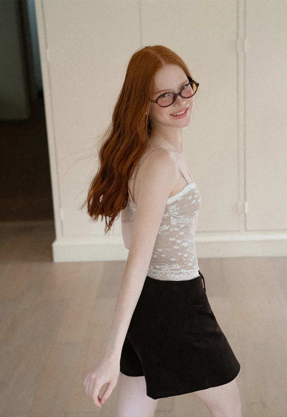Floral Lace Trim Sheer Camisole Tank Top