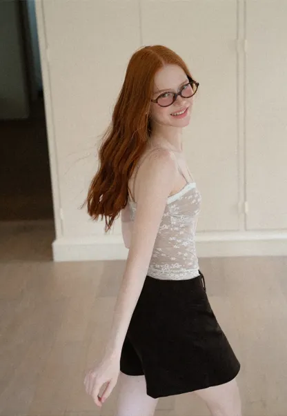 Floral Lace Trim Sheer Camisole Tank Top