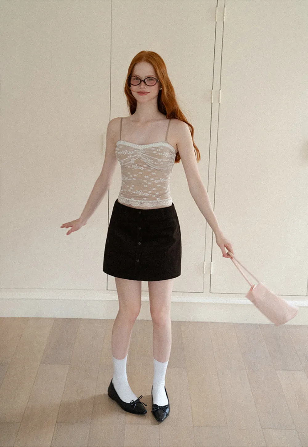 Floral Lace Trim Sheer Camisole Tank Top