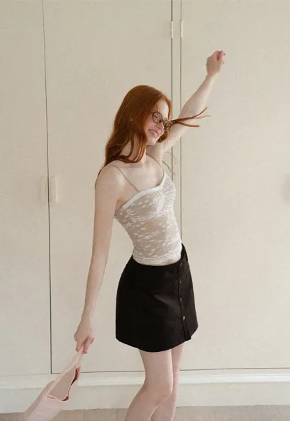 Floral Lace Trim Sheer Camisole Tank Top