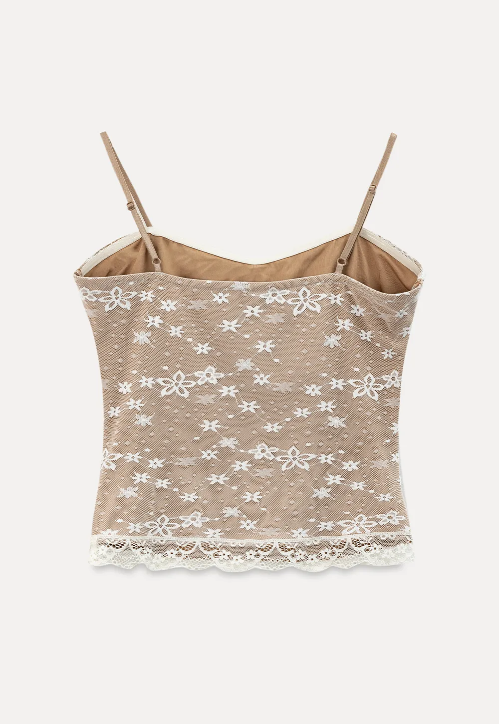 Floral Lace Trim Sheer Camisole Tank Top