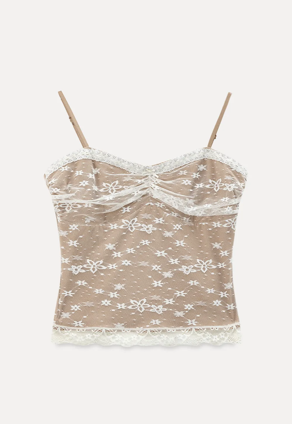 Floral Lace Trim Sheer Camisole Tank Top