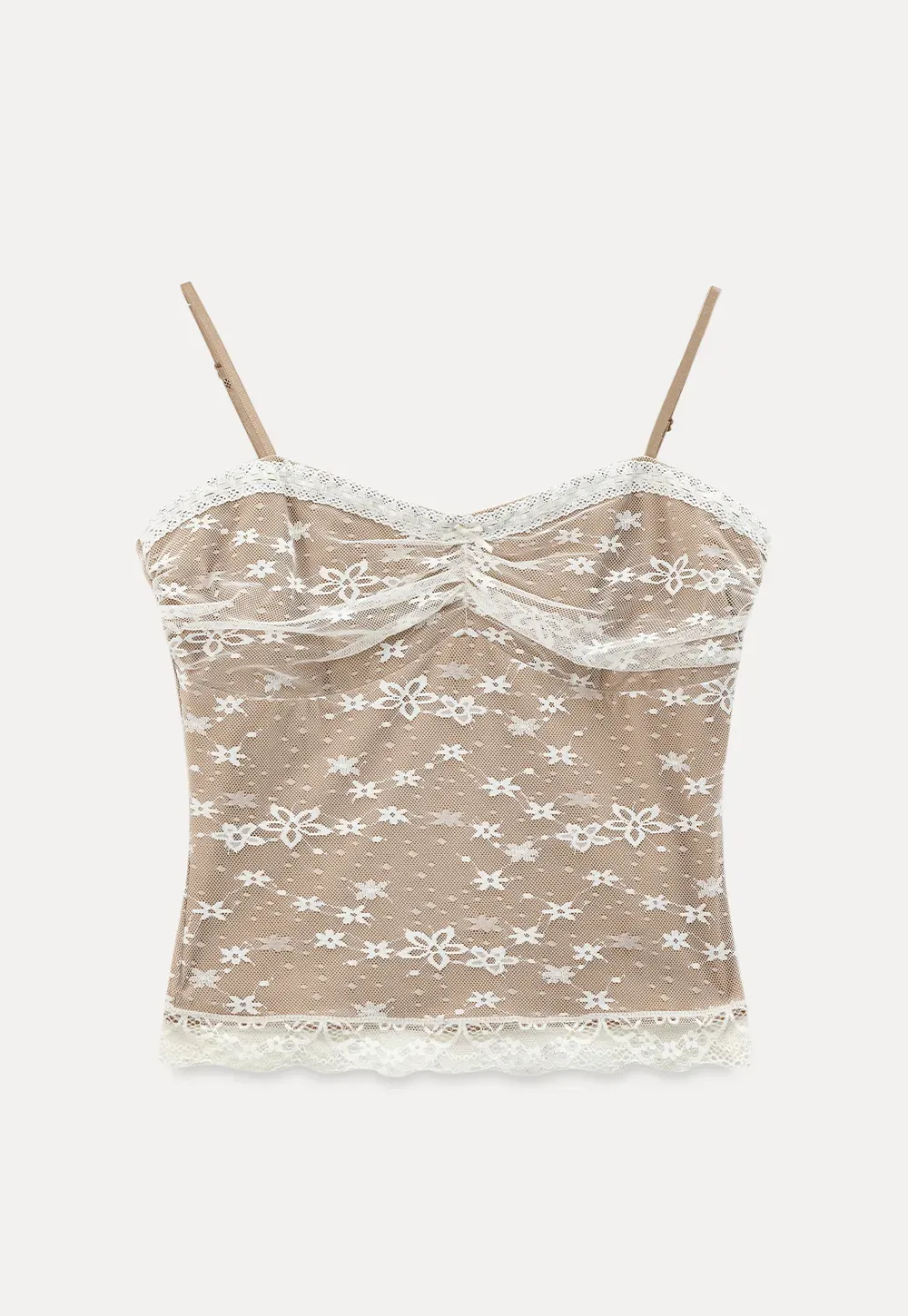 Floral Lace Trim Sheer Camisole Tank Top