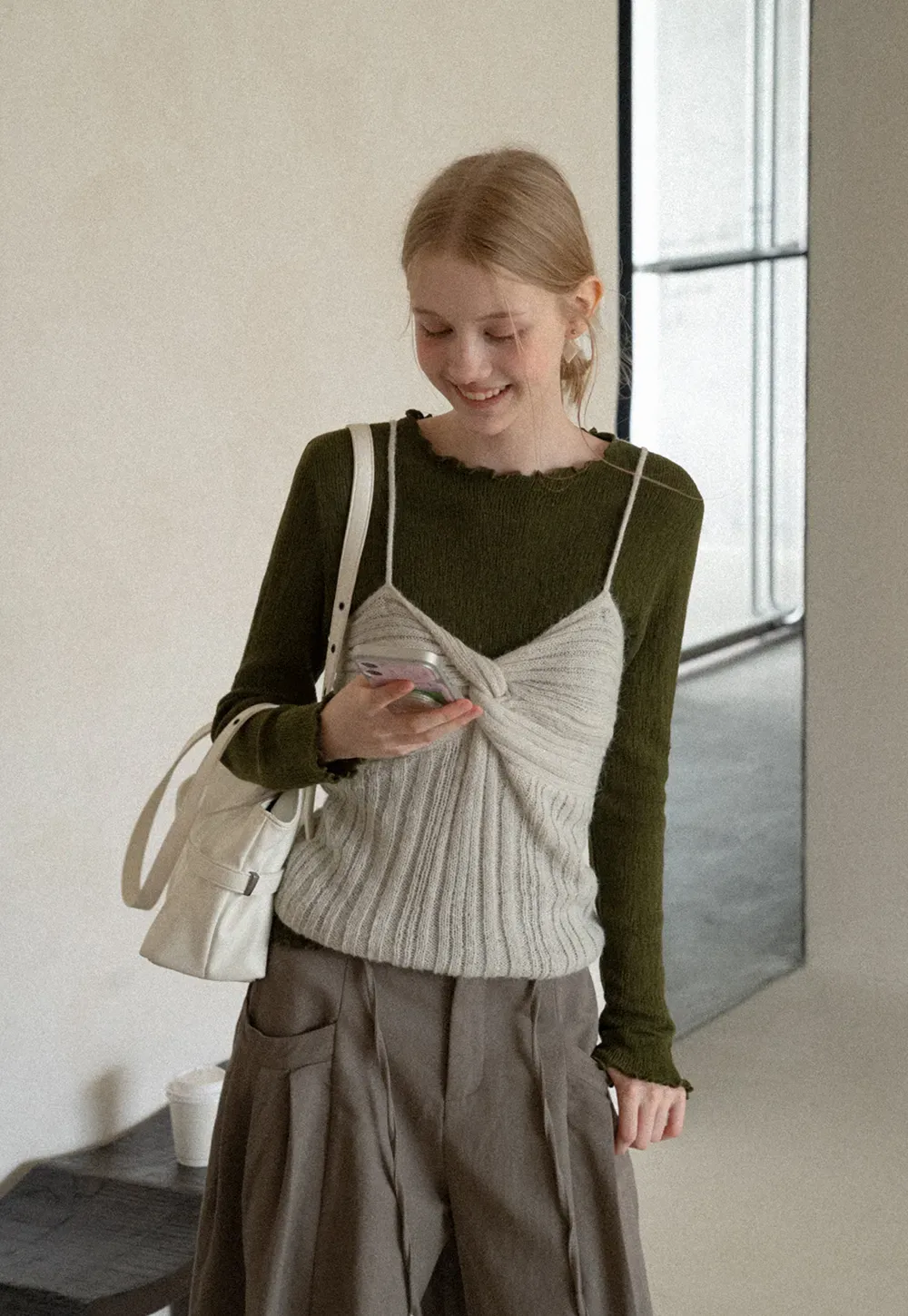 Twisted Front Ribbed Knit Tank Top