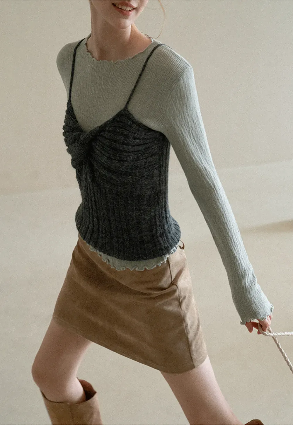 Twisted Front Ribbed Knit Tank Top