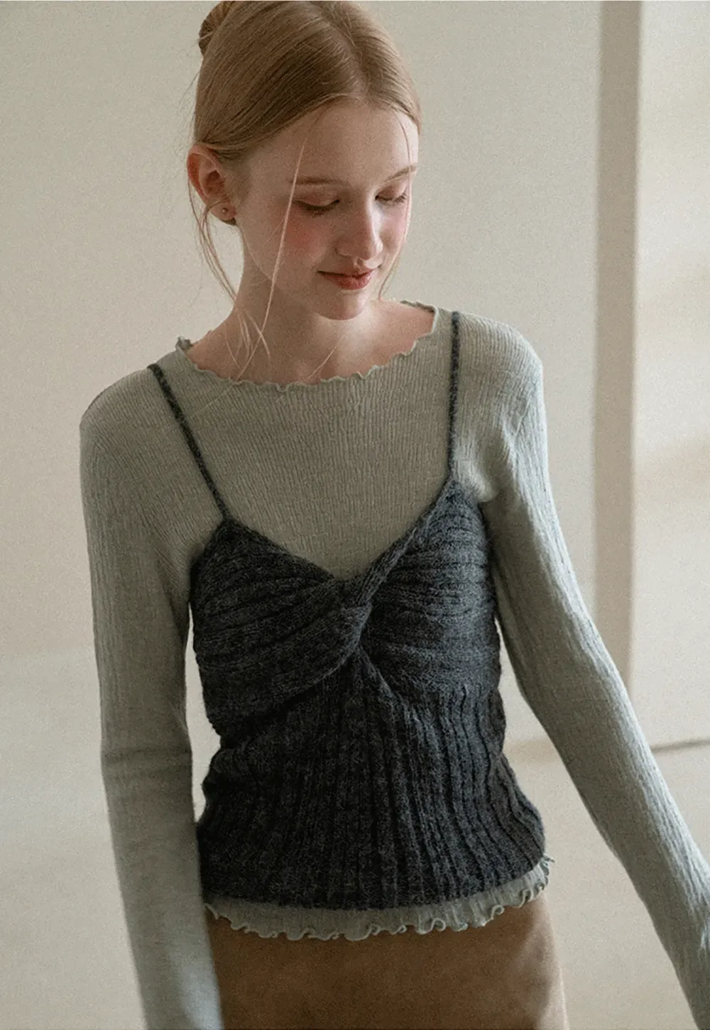 Twisted Front Ribbed Knit Tank Top