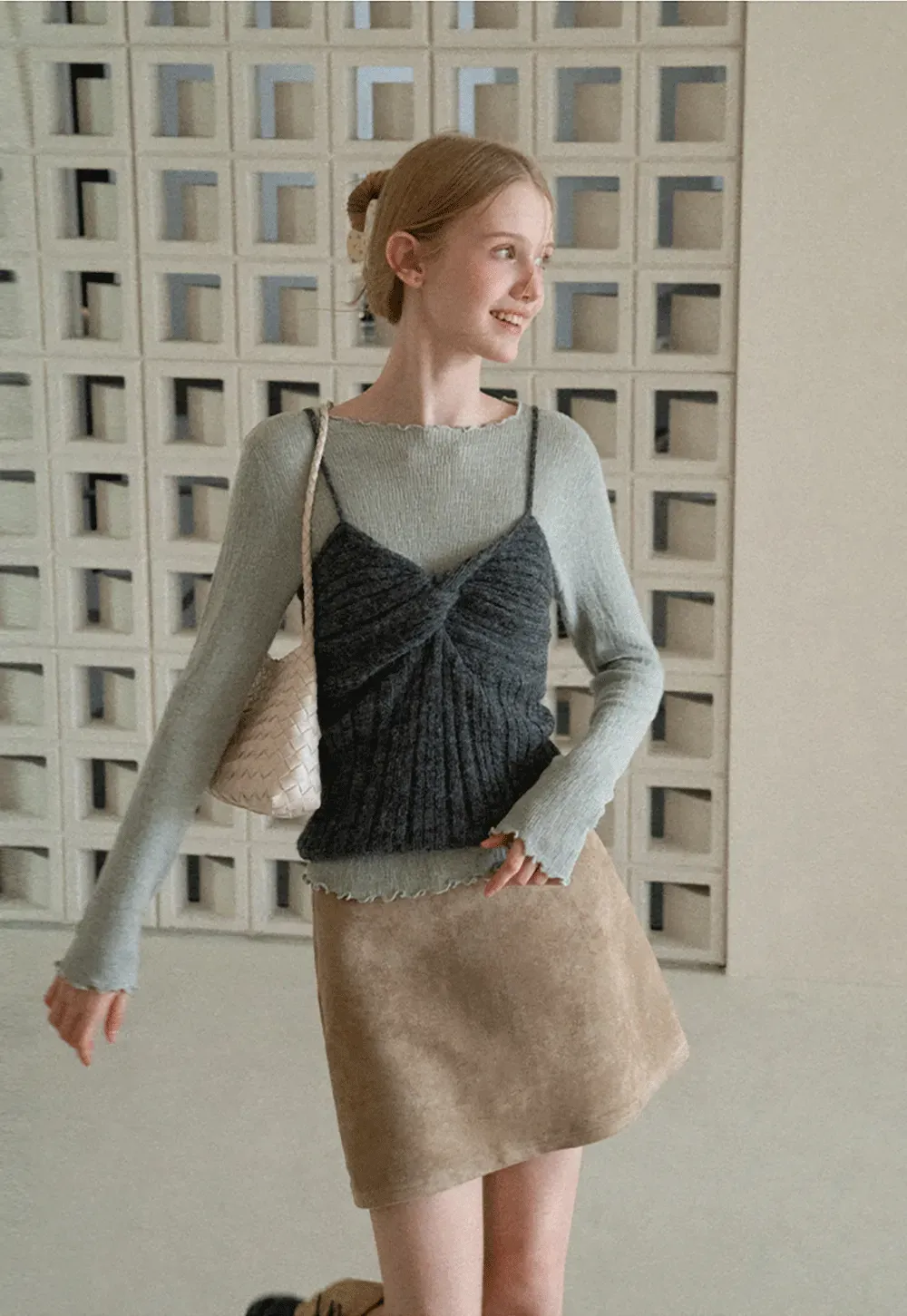 Twisted Front Ribbed Knit Tank Top