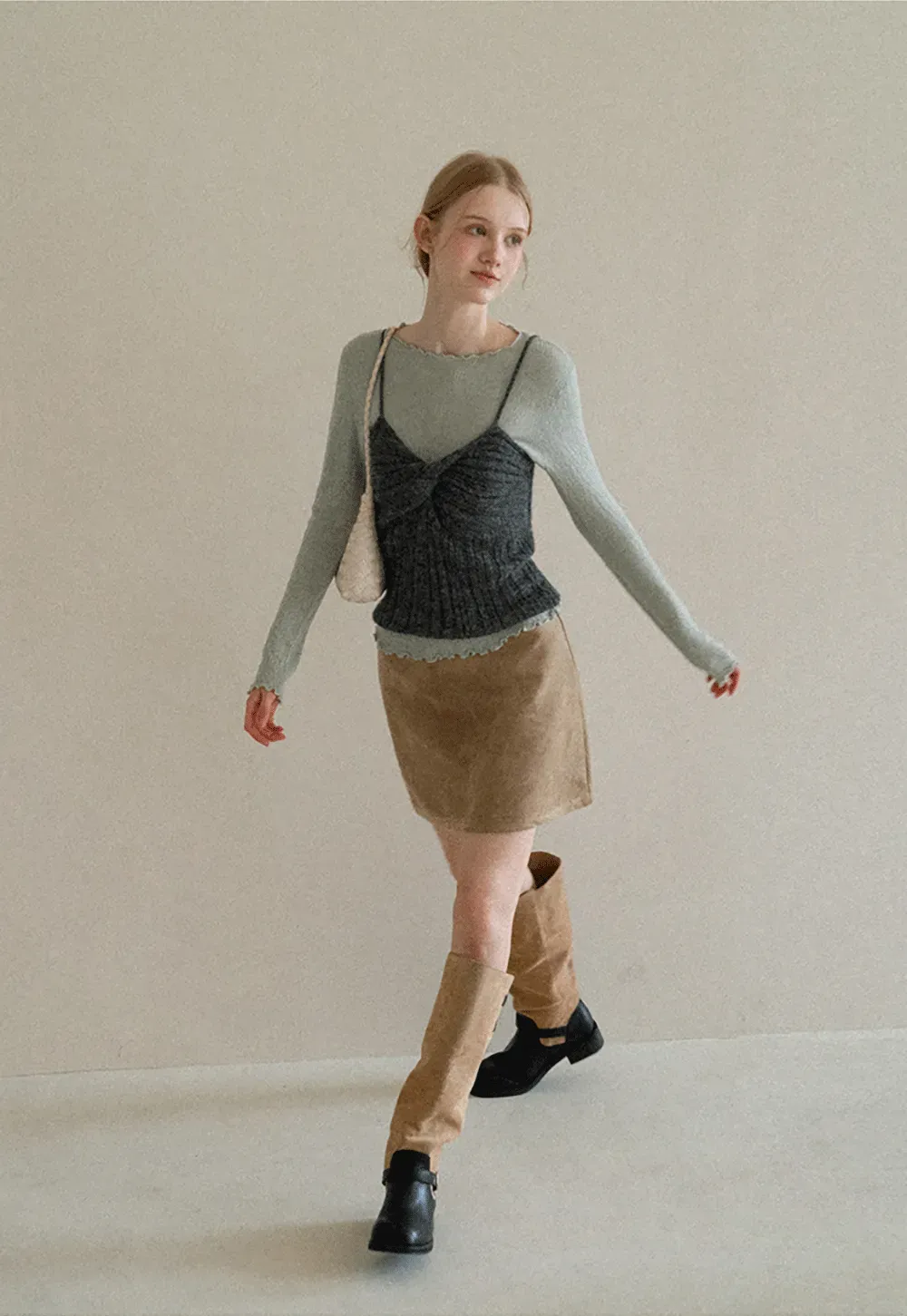 Twisted Front Ribbed Knit Tank Top