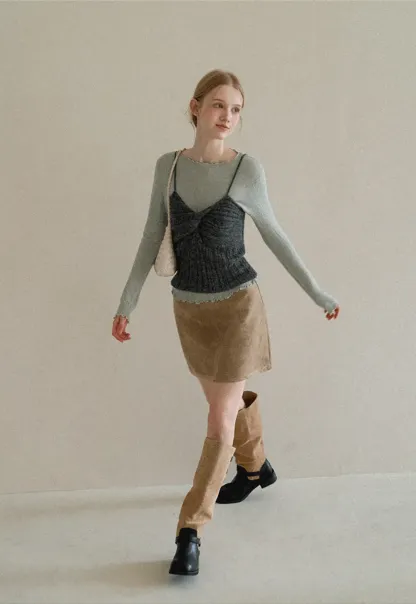 Twisted Front Ribbed Knit Tank Top