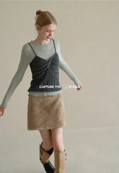 Twisted Front Ribbed Knit Tank Top