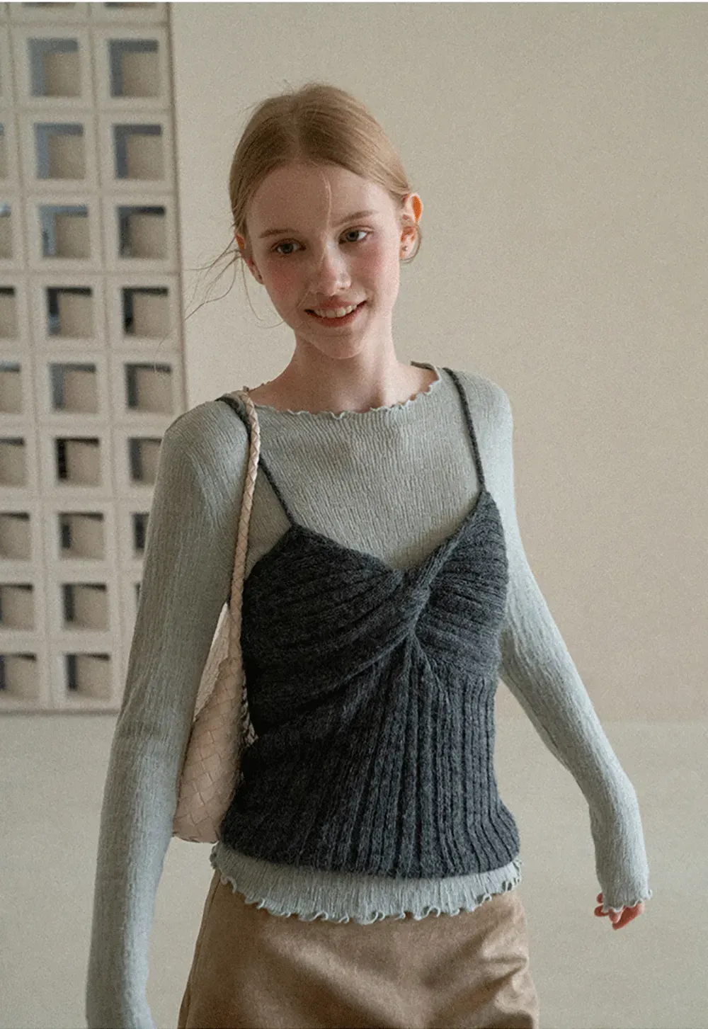 Twisted Front Ribbed Knit Tank Top