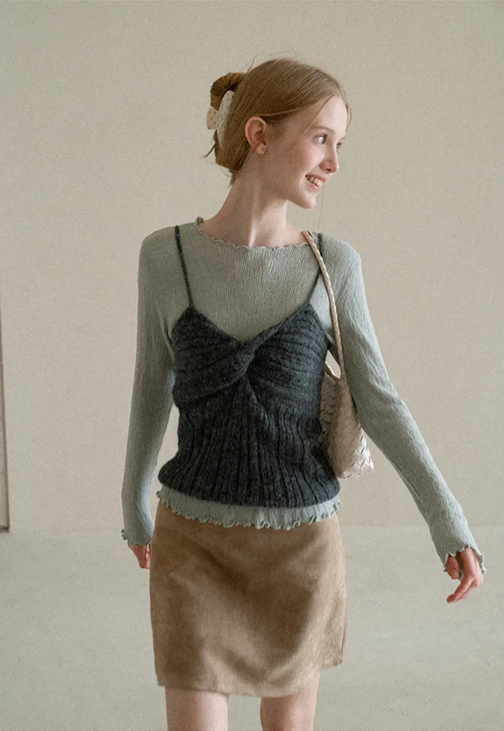 Twisted Front Ribbed Knit Tank Top