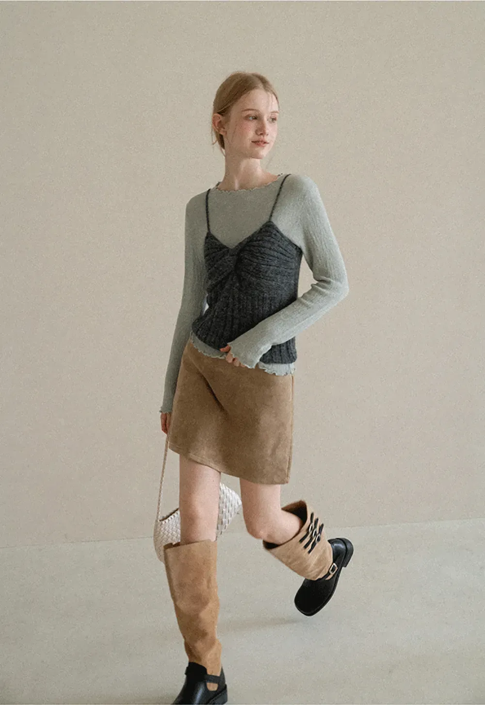 Twisted Front Ribbed Knit Tank Top
