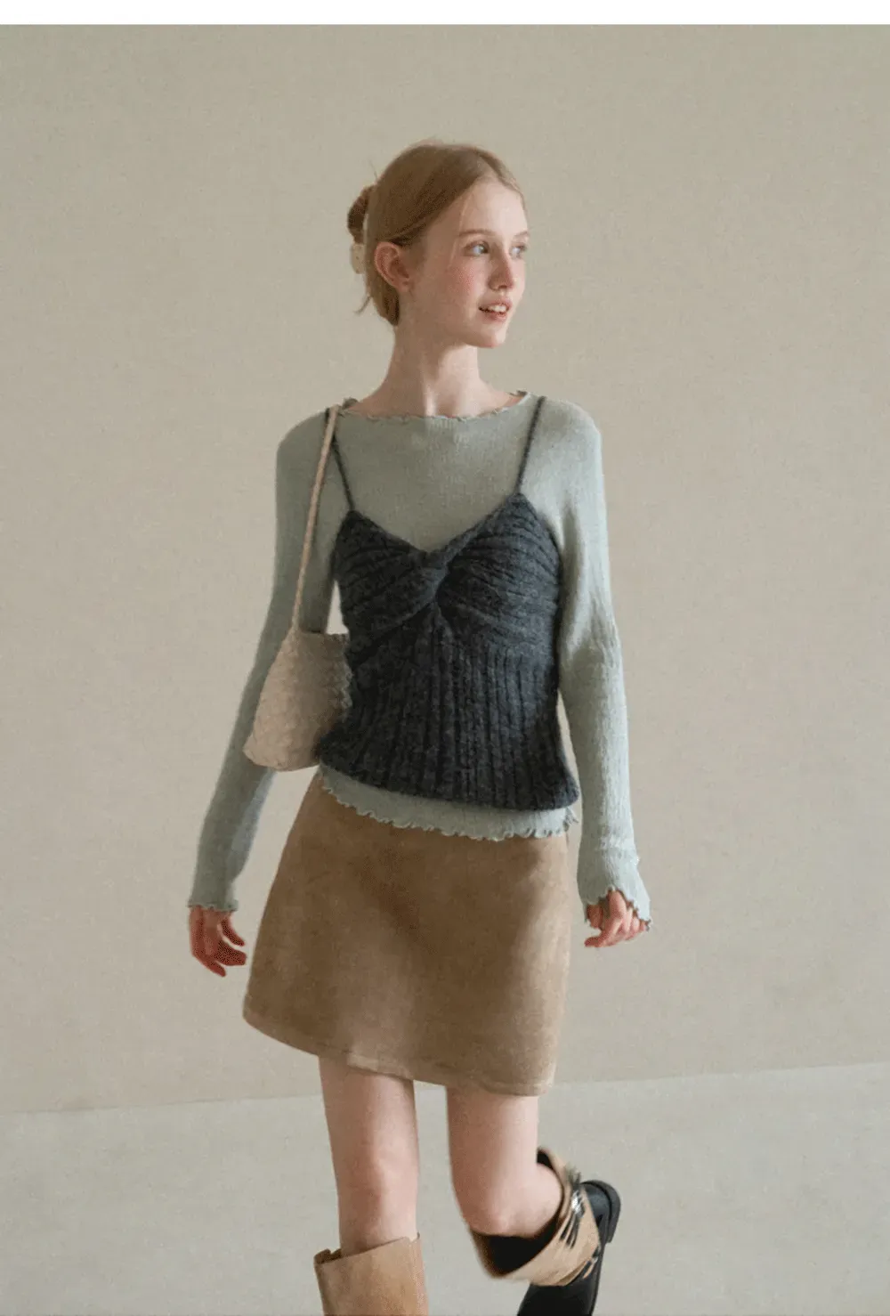 Twisted Front Ribbed Knit Tank Top