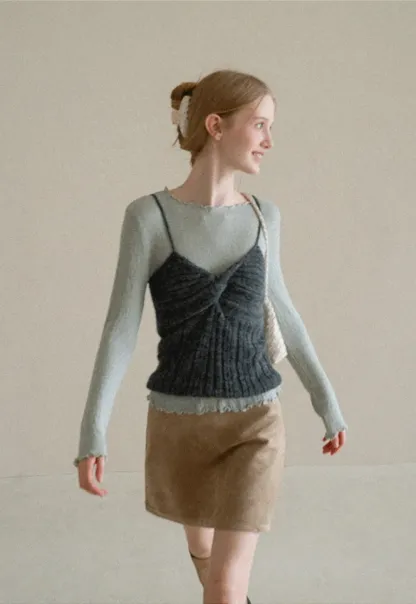 Twisted Front Ribbed Knit Tank Top