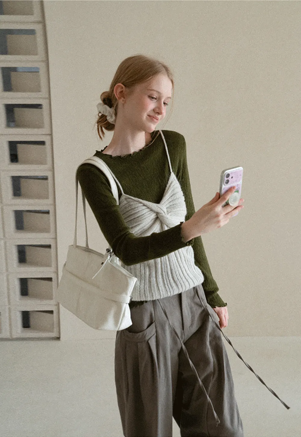 Twisted Front Ribbed Knit Tank Top