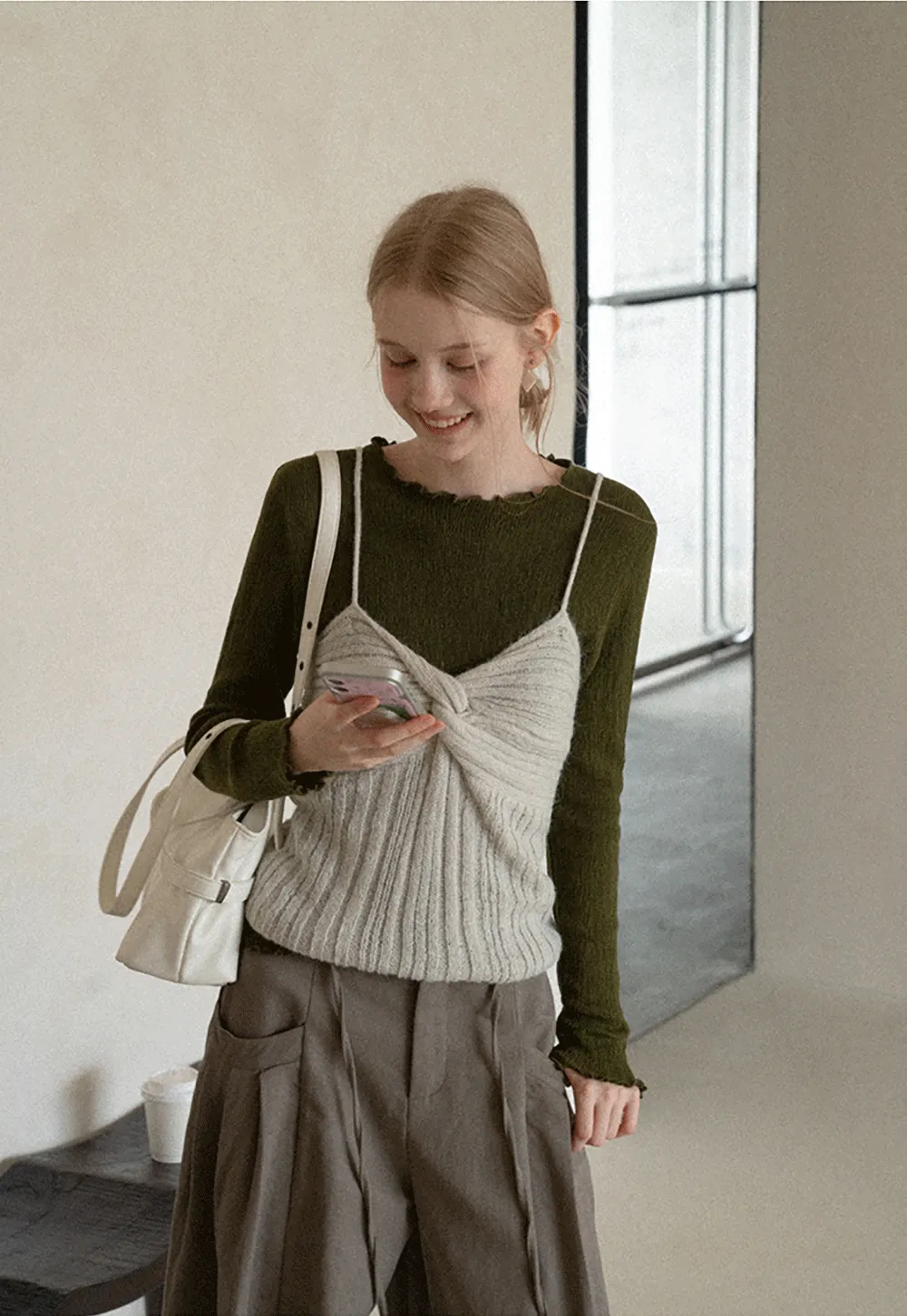 Twisted Front Ribbed Knit Tank Top