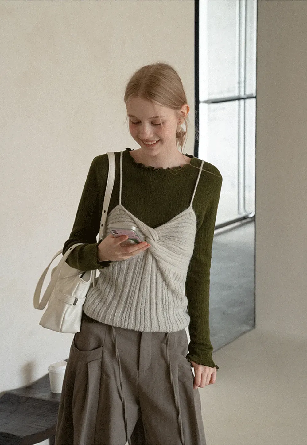 Twisted Front Ribbed Knit Tank Top