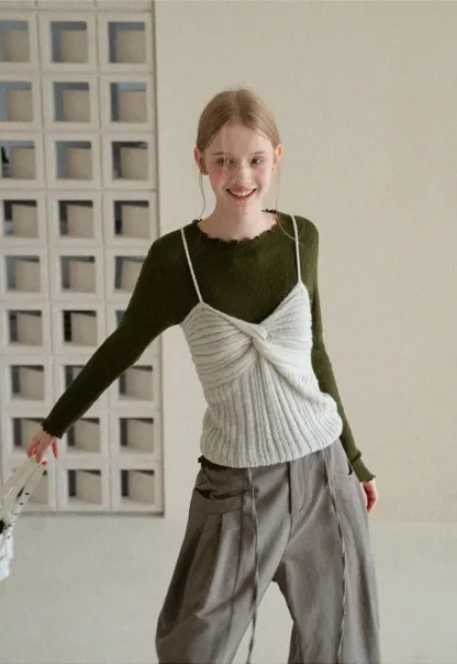 Twisted Front Ribbed Knit Tank Top