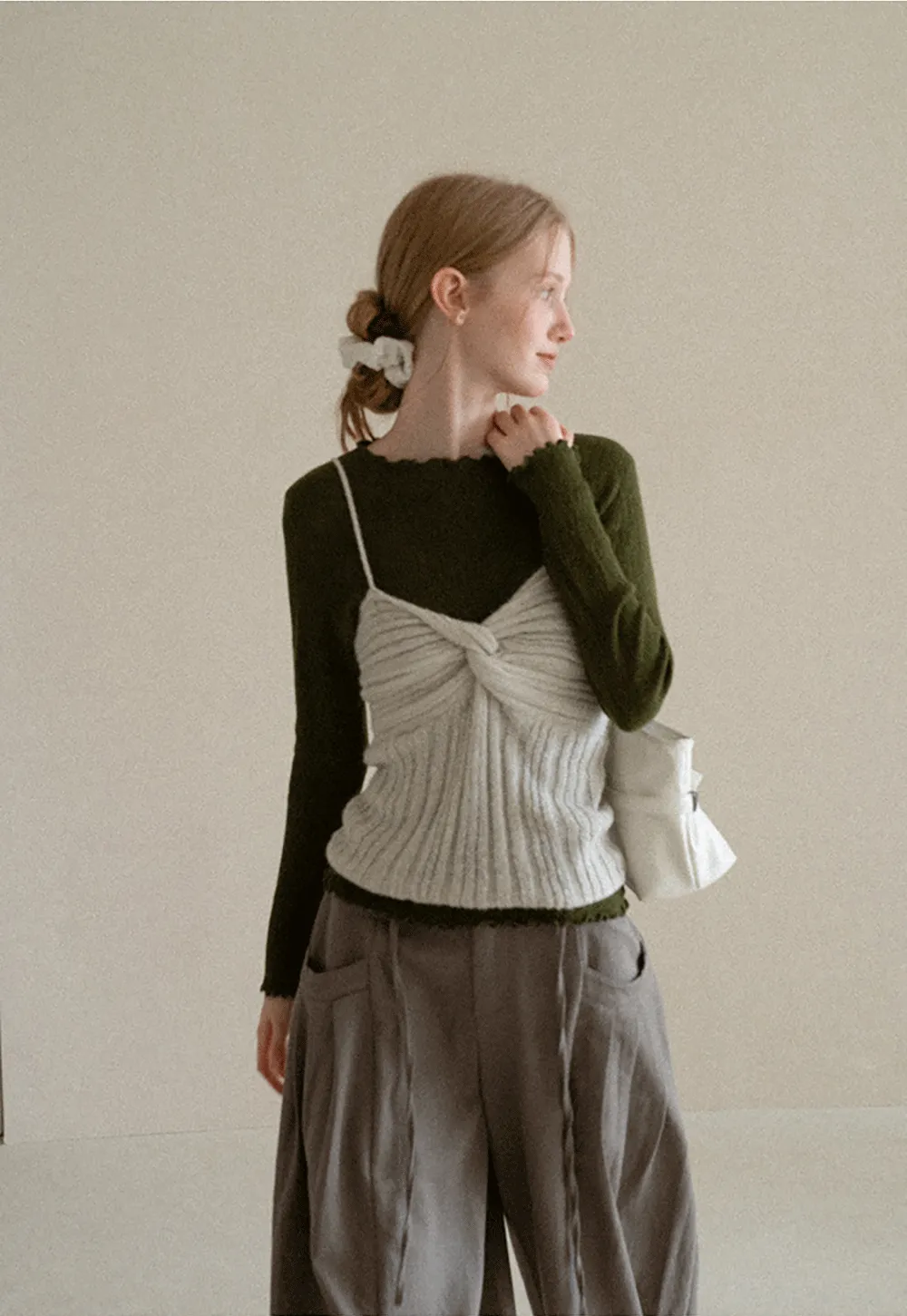 Twisted Front Ribbed Knit Tank Top