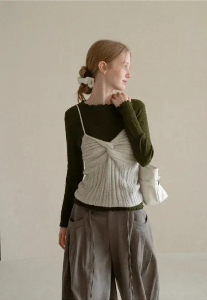 Twisted Front Ribbed Knit Tank Top