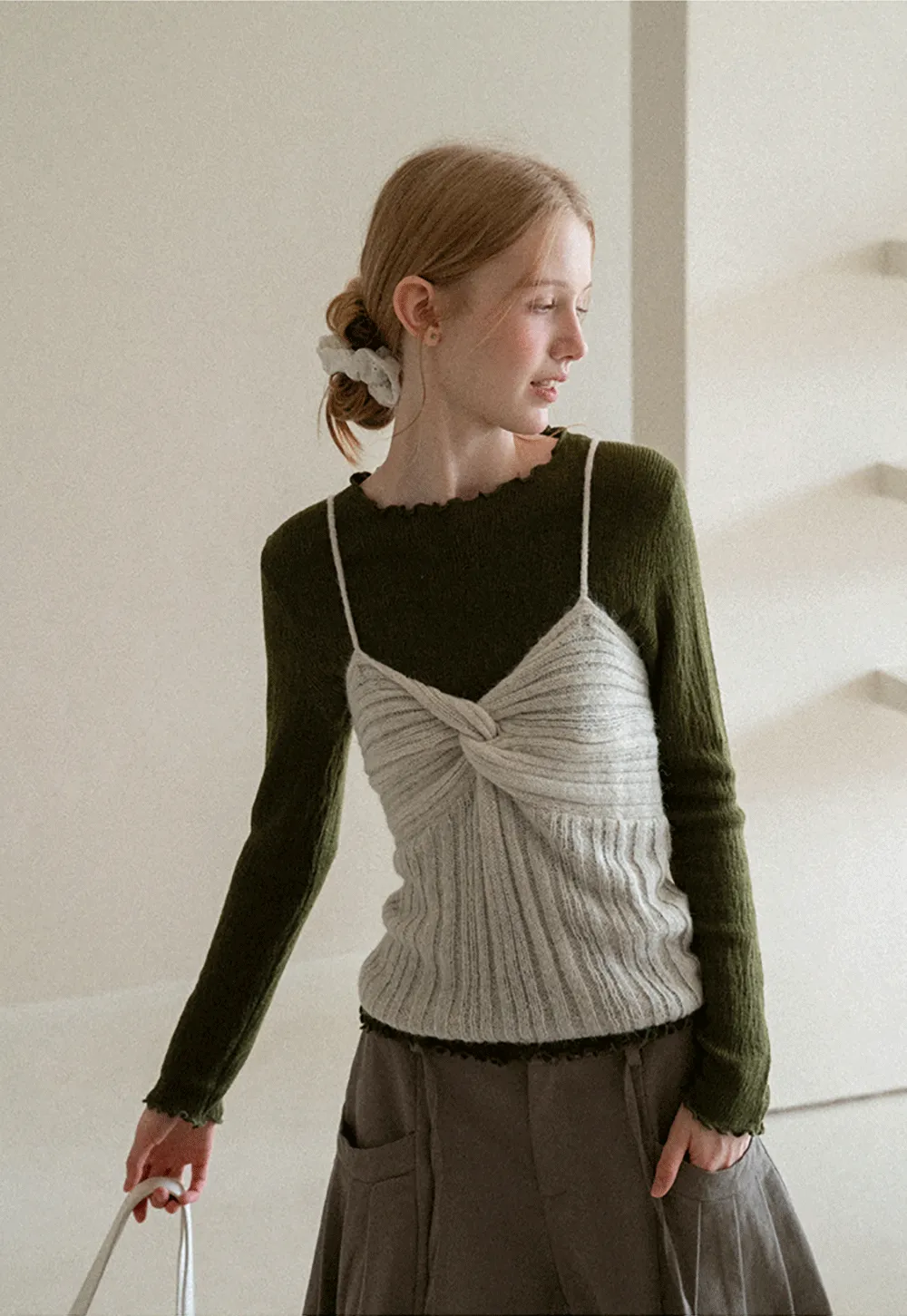 Twisted Front Ribbed Knit Tank Top