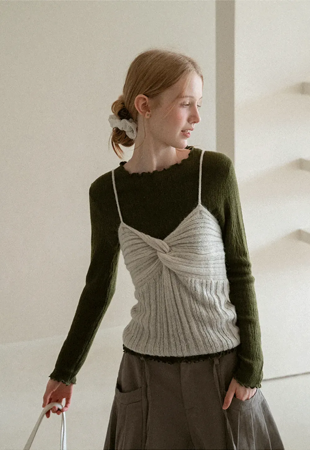 Twisted Front Ribbed Knit Tank Top